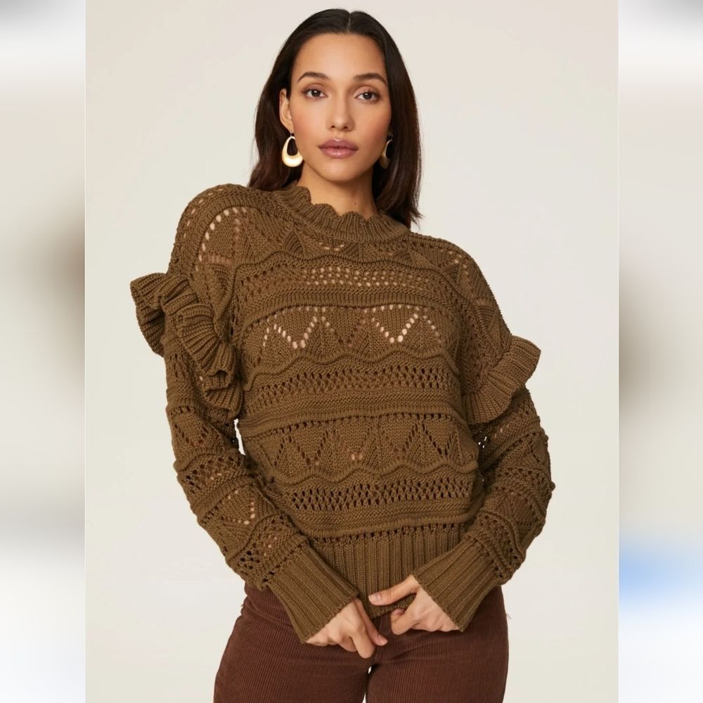 Joie Hockley Olive Knit Ruffle Sweater Size XS
